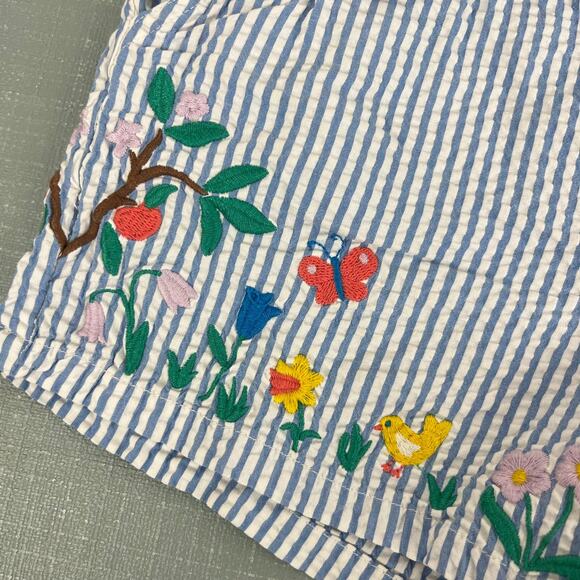 Mini Boden Embroidered Tie Waist Shorts Bright Bluebell Ticking 8 - Picture 2 of 10